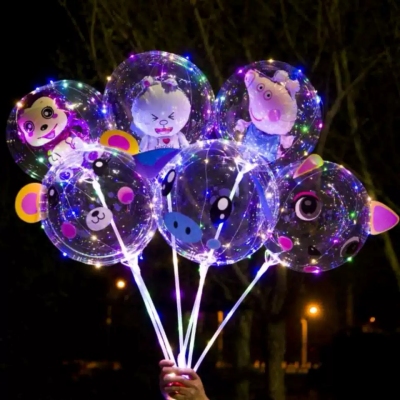 Web celebrity bobo ball transparent band lights highlight children's cartoon ball in the ball luminous balloon square push street to sell decoration