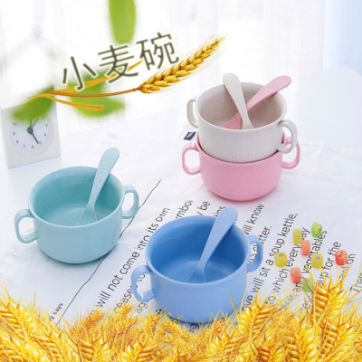 Wheat straw products children 's rice bowl soup such as rice bowl spoon baby creative tableware degradable soup bowl anti - hot