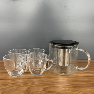 Heat-Resistant Explosion-Proof High Borosilicate Hard Glass Kettle Teapot Set Five-Piece Stainless Steel Tea Net Tea Water Separation