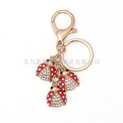 Creative new diamond seven spot ladybird key chain personality small beetle metal pendant bag accessories small gifts