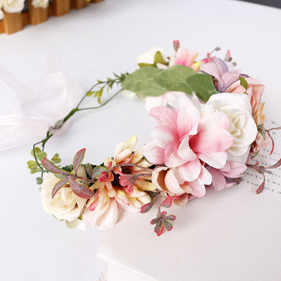 Garland headdress bride flower hair ornament plastic imitation flower rice white rose flower head flower sweet headband