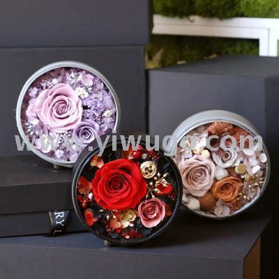 New small round window leather flower box for valentine's day