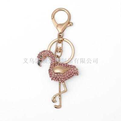 Creative Korean version of diamond flamingo key chain fashion lady's bag pendant gift gift accessories