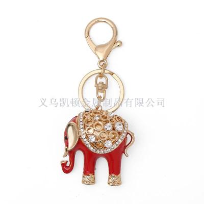 Fashion Creative Oil Dripping Rhinestone Elephant Keychain Personality Promotional Novelties to Picture Sample Custom Wholesale