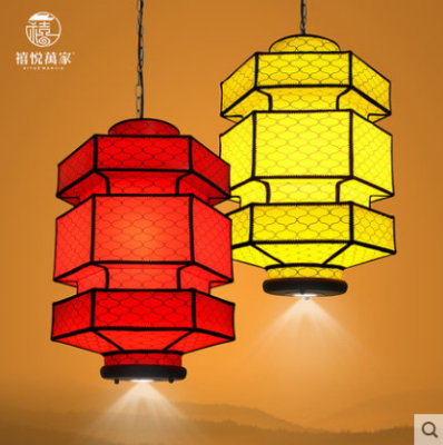 In Chinese Antique Style Teahouse Restaurant Hot Pot Restaurant Hotel Iron Hexagonal Chandelier Cage Props Engineering Decorative Lamps and Lanterns