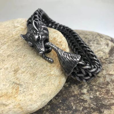 Stainless steel, leather bracelet