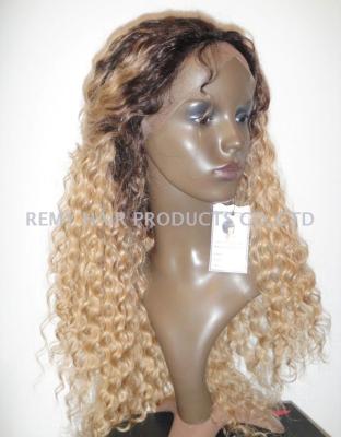 Golden deep curly full lace hairstyle 4 x 13 in front of Brazil and Peru