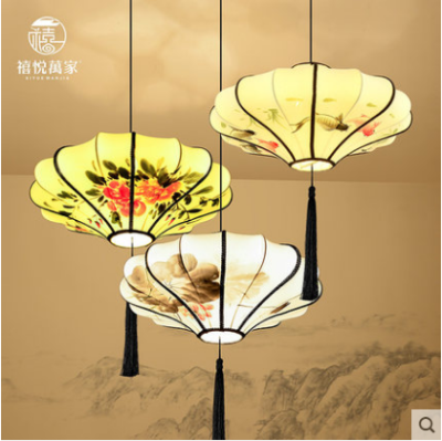 In Chinese Antique Style Lantern Classical Hand Painting Ink Painting Lantern Hotel Restaurant and Tea House Club Fabric Decorative Chandelier