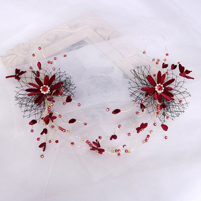 Heart rhyme bride wedding headband wine red toasting dress accessories headband hand-beaded butterfly headband