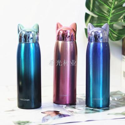 New Lightning Fox 304 Stainless Steel Vacuum Thermos Cup Gradient Portable Lady Cute Cartoon Water Cup Customization