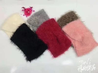 Knitted Hair Band Solid Color Sweet Simple Autumn and Winter Cross-Knotted Wide Brim Hair Band Headband Hair Accessories