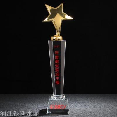 Crystal trophy metal pentacle designs excellent staff annual meeting award party trophy custom