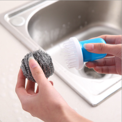 Creative kitchen with handle steel ball can be replaced with brush head dishwashing brush cleaning circular pot brush