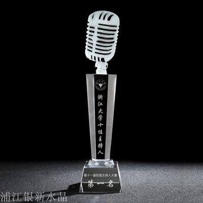 Creative crystal microphone trophy music singer speech contest customized award winners