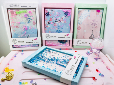 First see 32k quicksand into oil sequins pocket book plastic set cherry blossom gift box color illustration creative notebook stars