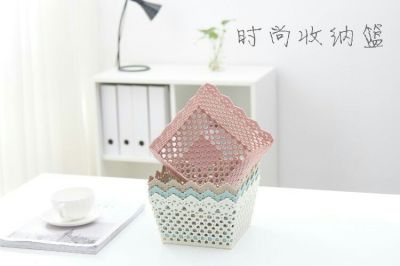 H01-1252 Large Square Hollow Imitation Rattan Storage Basket Plastic Storage Box Storage Basket