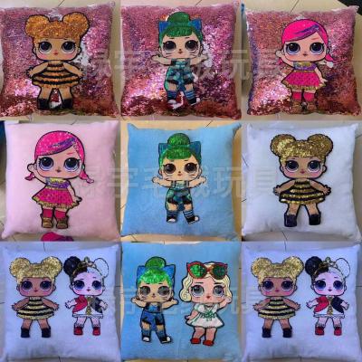 Hot style LOL girl surprise doll sequined pillow rainbow pillow plush toy