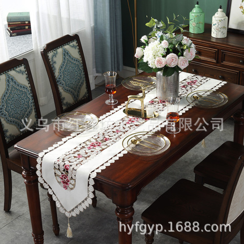 Modern Simple European Table Runner Embroidered Lace Dining Table Coffee Table Strip Decorative Cover Cloth Tablecloth TV Cabinet Shoe Cabinet Cloth