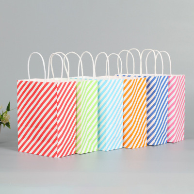 Striped kraft paper tote gift paper bag custom clothing packaging paper bag wholesale food takeaway packaging bag in the custom
