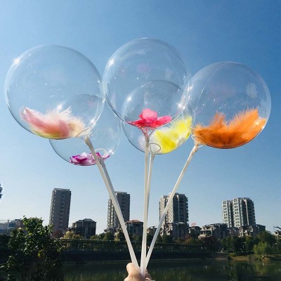 Micro business balloon 12 \\\"20\\\" traceless transparent round bobo ball feather balloon to push gift wholesale