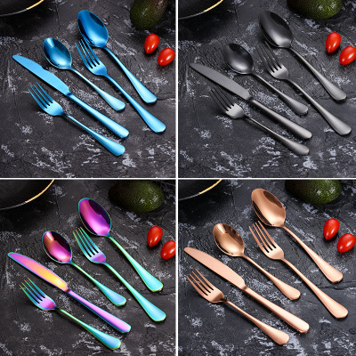 Gold plated knife and fork spoon black Gold plated stainless steel knife and fork creative color western style steak knife and fork spoon