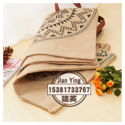 16 New European and American Linen Environmental Protection Storage Bag Fashion Printed Cotton and Linen Handbag Japanese and Korean Large Portable Shoulder Bag