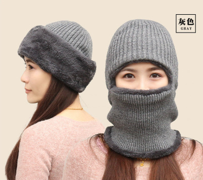 South Korea warm knit cycling ear cap neck integrated hat female duck tongue autumn and winter woollen hat