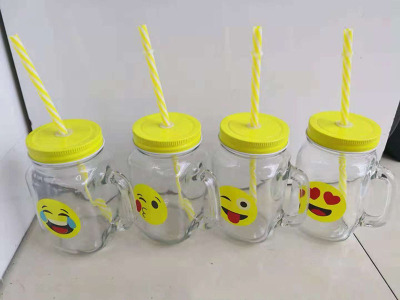 Manufacturers direct sale of exquisite beverage mugs mason mugs with emoticons printed glass mason mugs beverage mugs