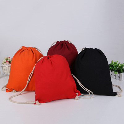 The factory produces The wholesale cotton cloth bundle pocket to order The pull rope bundle pocket backpack canvas bag custom printing LOGO