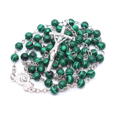 Malachite natural stone Catholic rosary necklace high-end crucifix bitter like Christian articles