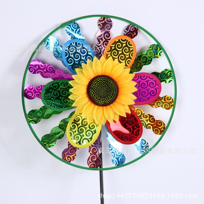 Factory Direct selling PVC Flash Disk Sparkles Creative three-Layer sunflower Big Windmill Wholesale Children's Toys