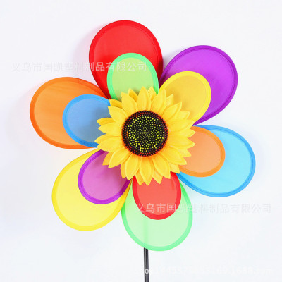Sunflower Windmill New double fabric six color + sunflower Windmill Foreign trade Amazon hot selling DIY windmill toy stand wholesale