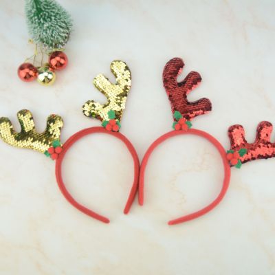 Christmas Headband Children's Color Change Sequins Headband Party Dress up Supplies Cute Deer Horn Head Buckle Christmas Decoration