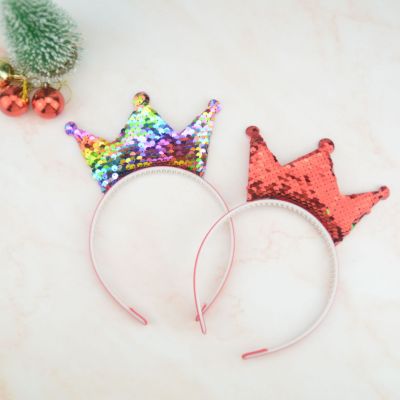 Christmas Headband Children Adult Color Changing Headband Party Dress up Supplies Sequined Crown Head Buckle Christmas Decoration