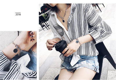 European and American Personalized Fashion Black round Marble Pattern Chain Casual Short Necklace Collarbone Necklace Bracelet