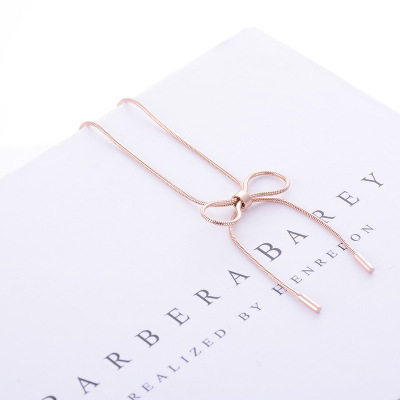 Same Type as Fashion Stars Bow Necklace Titanium Steel Plated 18K Rose Gold Clavicle Chain Colorfast Women's Jewelry