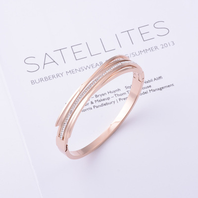 Personality Trend All-Match Bracelet Titanium Steel Bracelet 18K Rose Gold Colorfast Women's Jewelry Diamond Gift