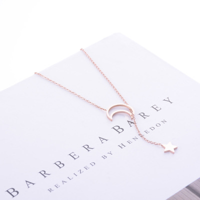 Personality Fashion Titanium Steel Star Moon Necklace 18K Rose Gold Clavicle Chain Neck Chain Colorfast Jewelry Gift Female