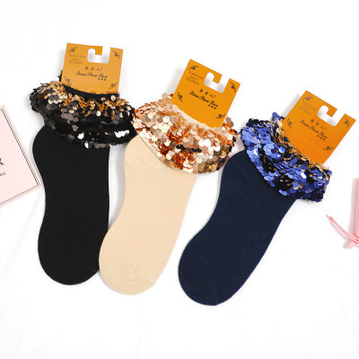 Ladies sequined princess socks lace socks pure cotton socks accessories socks sequined socks