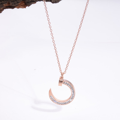 Japanese and Korean Fashion New Nail Mud Diamond Necklace Titanium Steel Material 18K Rose Gold Clavicle Chain Neck Chain Non-Fading Female