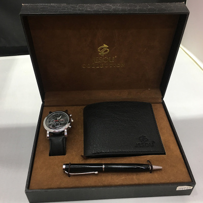 Manufacturers direct men's exquisite gift box fashion quartz watch multi-card wallet signature ballpoint pen gift box
