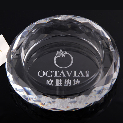 Pujiang factory direct selling k9 crystal ashtray creative custom wholesale circular fashion advertising business crystal ashtray