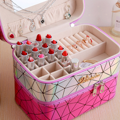 Korean-Style Multi-Functional Portable Cosmetic Case Makeup Beauty Nail Tattoo Toolbox Jewelry Ring Earrings Storage Box