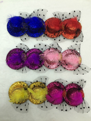 Korean Children's Hair Accessories Girls Head Accessories Billycock Stage Performance Accessories Barrettes Feather Hat Rose