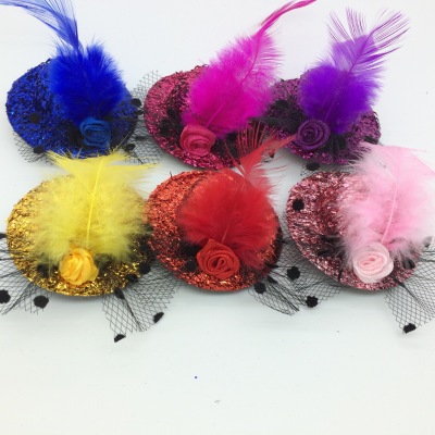 Factory wholesale children lady general hair accessories han version bright rose small hat hairpin top hat hair accessories