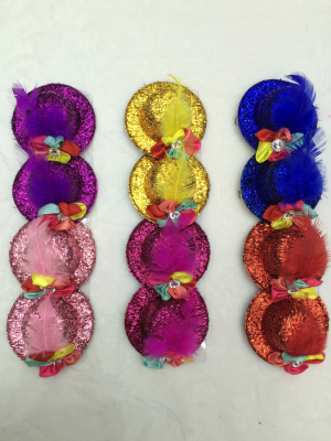 Korean Style Children's Thick Color Hat Barrettes Performance Feather Five Petal Flower Rhinestone Hair Accessories