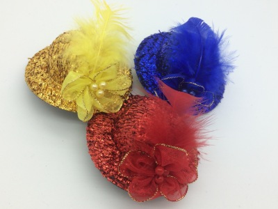 Korean version of the children 's mini coarse color hat hairpin performance stage beads small hat wholesale manufacturers direct sales
