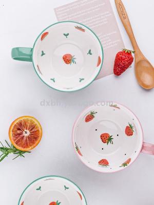 Hand-painted soup mug ceramic milk mug large capacity Japanese cute breakfast mug home cereal mug