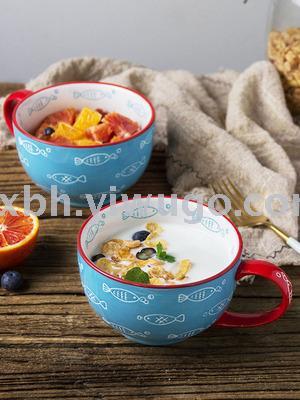 Japanese breakfast mug ceramic mug home soup mug office large capacity oatmeal milk mug water mug