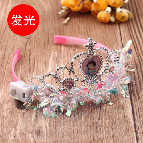 Flash Headband Crown Children‘s Performance Fabric Hairpin New Diamond Cartoon Princess Gift New Year Hair Accessories